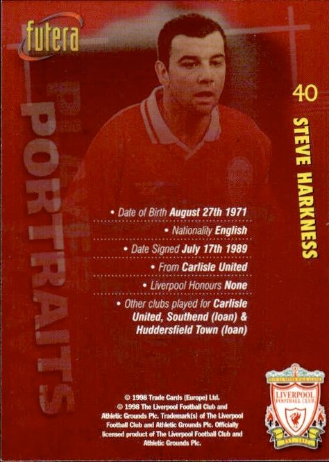 Main Image 1998 Futera Liverpool Portraits Steve Harkness ...