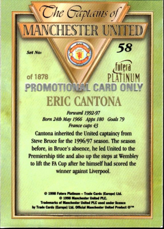 1998 Futera Platinum The Captains of Manchester United Promo ERIC CANTONA 
