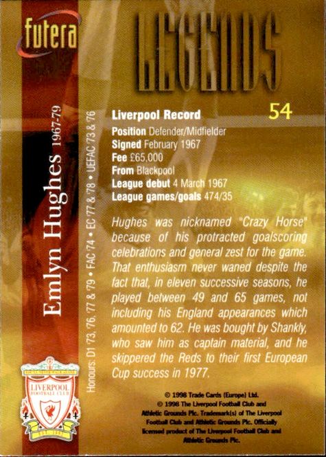 Main Image 1998 Futera Liverpool Legends Emlyn Hughes #54 