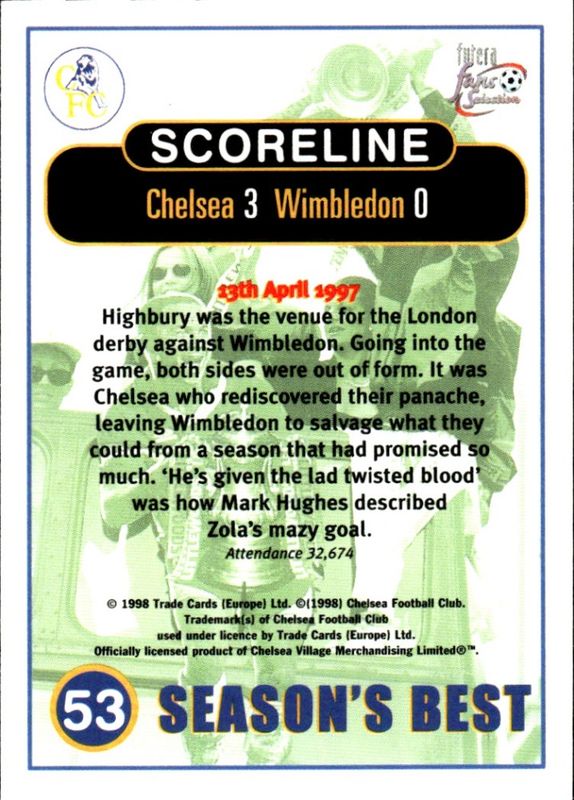 1998 FUTERA FANS SELECTION - SEASON'S BEST - CHELSEA No 53