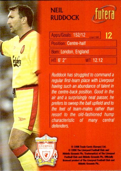 Hovedbilde 1998 Futera Liverpool Neil Ruddock #12 
