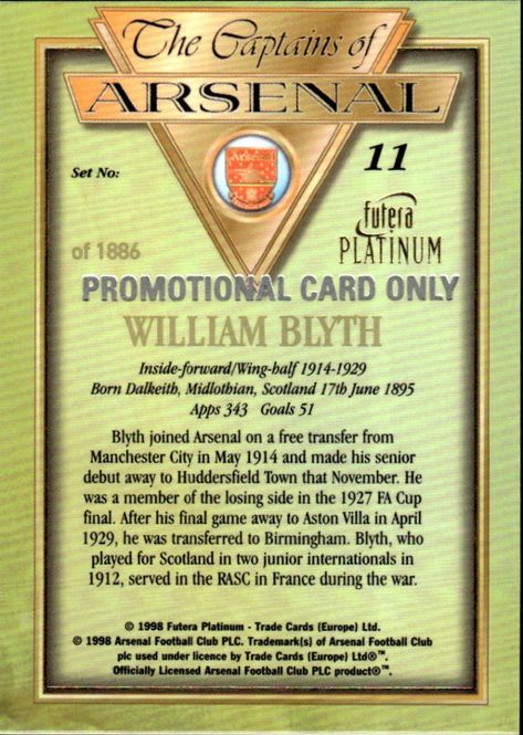 Hovedbilde 1998 Futera Platinum The Captains of Arsenal ...