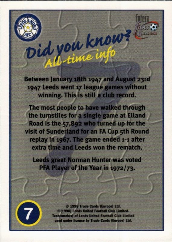 Leeds United 1998 Futera Fans Selection Team Puzzle Cards 1-9 set