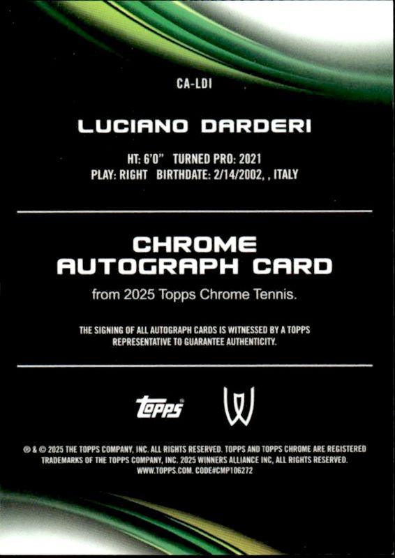 2025 Topps Chrome I Geometric Refractor Luciano Darderi Rookie Auto RC