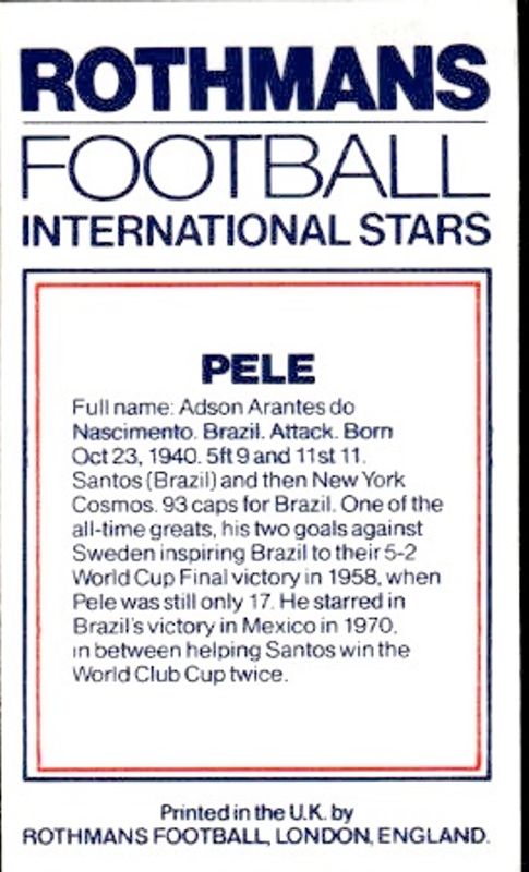 1984 ROTHMANS FOOTBALL SOCCER INTERNATIONAL STARS PELE