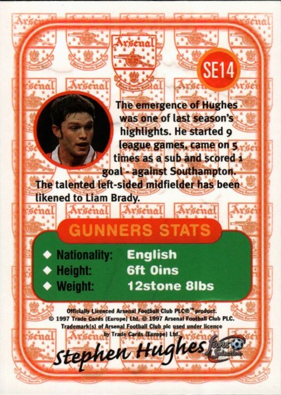Futera Arsenal Fans Selection 1997-98 Special Edition SE14 Stephen Hughes