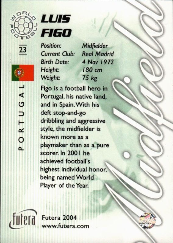 2004 Futera World Football #23 Luis Figo Portugal