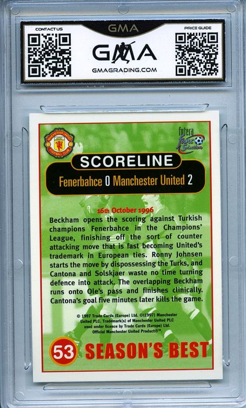 1997 Futera Fans Selection Manchester United David Beckham Ole Gunnar Solskjaer GMA 8,5