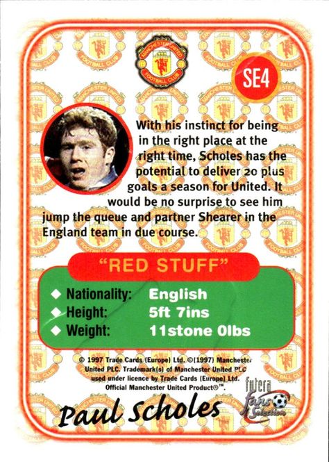 Hovedbilde Paul Scholes 1997 Futera Fans Selection Insert ...