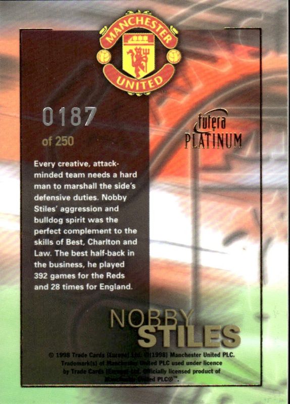 1998 Futera Redemption card Nobby Stiles Manchester United Football Autograph #187/250