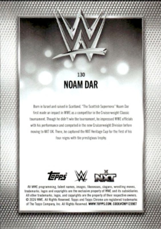 2026 Topps Chrome WWE Noam Dar Negative Refractor Card. #130