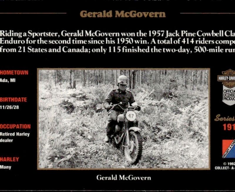 1992-93 Collect-A-Card Harley Davidson #191 Gerald McGovern