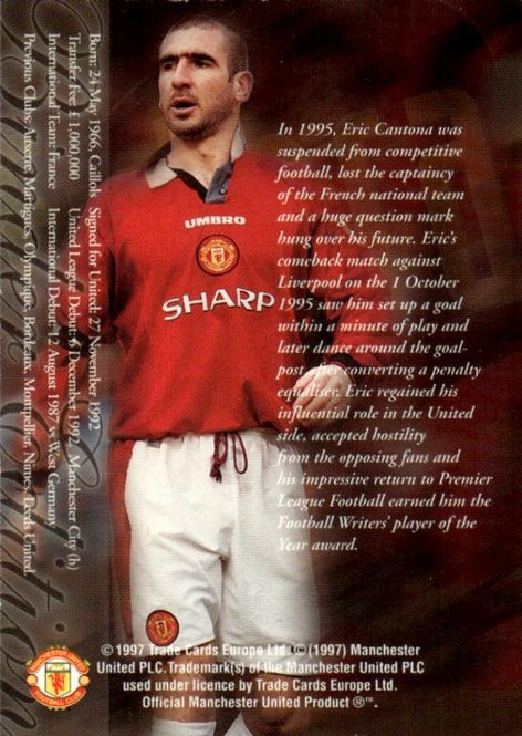 Main Image BINDER CARD 1997 ERIC CANTONA BRONZE PROTOTYPE