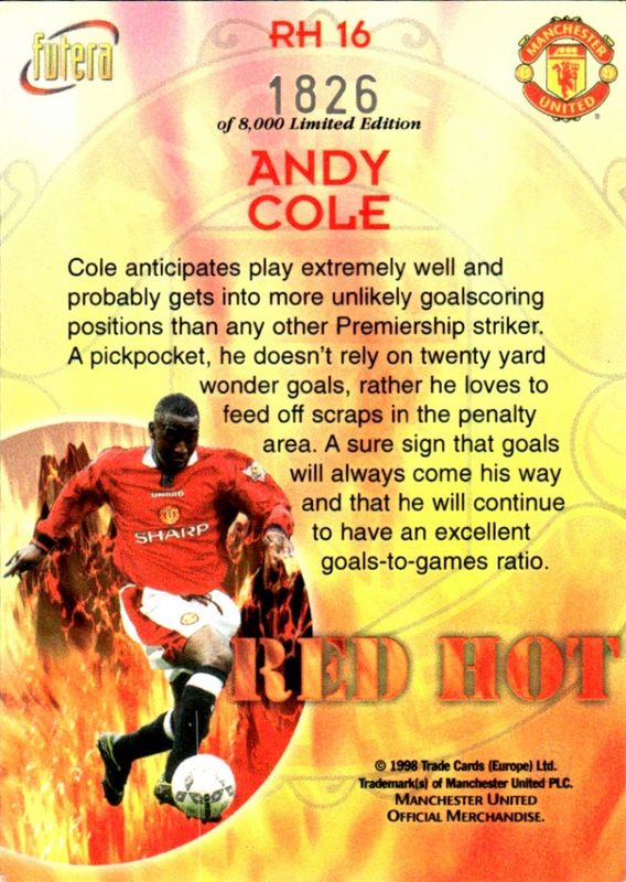Andy Cole Red Hot 98 RH16 #1826/8000