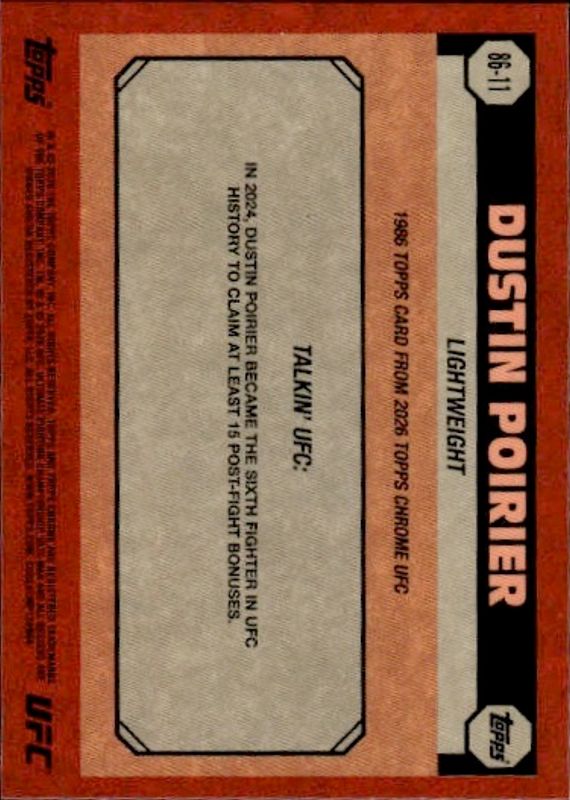 Topps 2026 Chrome UFC 1986 Topps Insert Dustin Poirier Lightweight #86-11