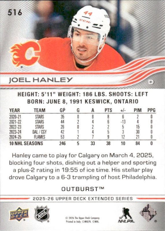 2025-26 Upper Deck #516 Joel Hanley Outburst Silver