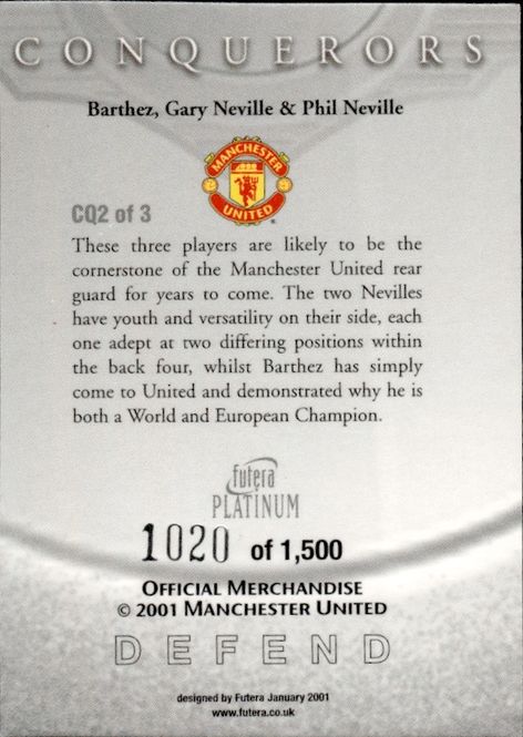 Main Image 2001 3 CARD SETT CQ1-3 Futera Manchester United ...