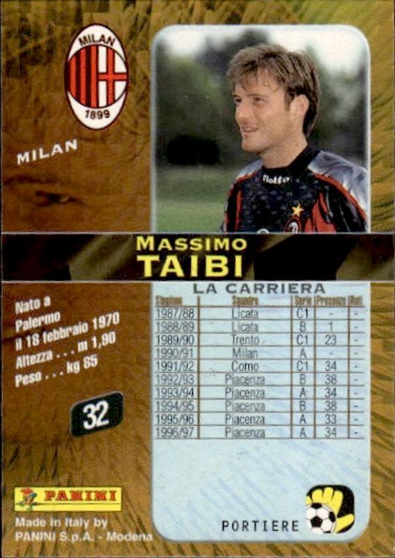 Panini Card Calcio 98 1998 Serie A #32 Massimo Taibi AC Milan