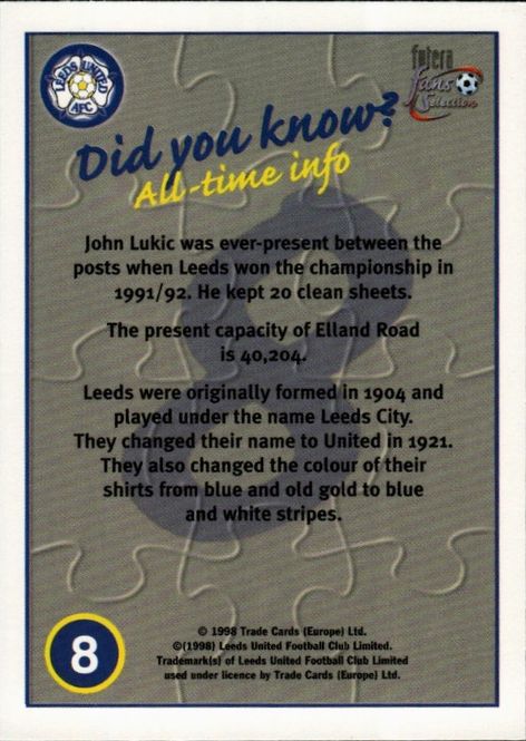 Hovedbilde Leeds United 1998 Futera Fans Selection Team ...