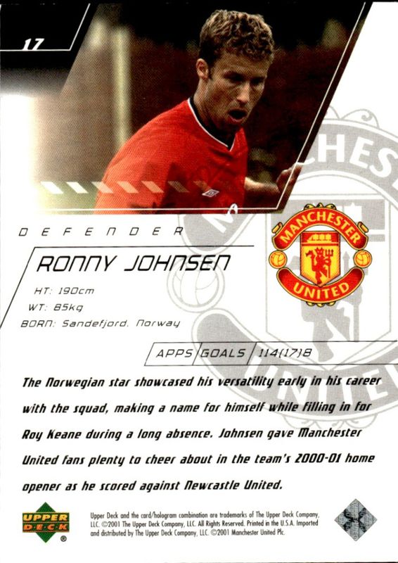 2001-02 Upper Deck Manchester United Ronny Johnsen #17 