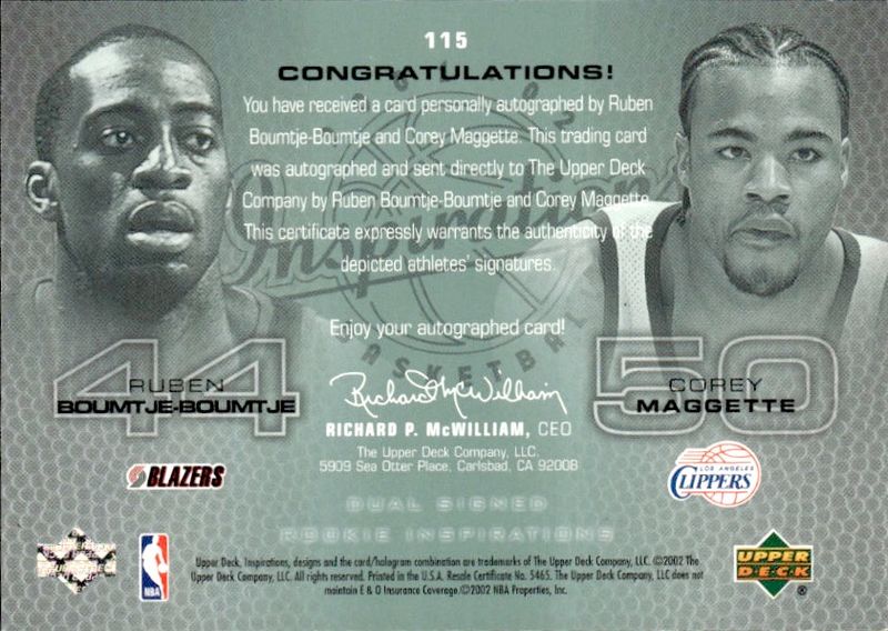 2002 ROOKIE CARD INSPIRATIONS RUBEN BOUMTJE-BOUMTJE COREY MAGGETTE #0330/1149