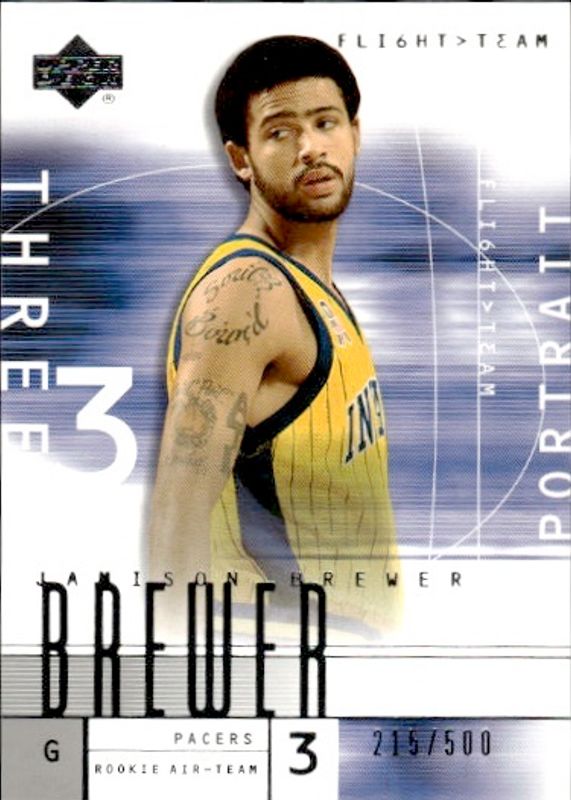 upper deck 2002 rookie air flight team 3 jamison brewer #215/500 portrait