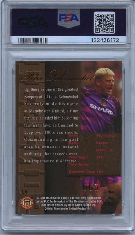 1997 FUTERA MAN. UNITED PETER SCHMEICHEL LEGENDS BRONZE #063/250 PSA NM-MT 8 