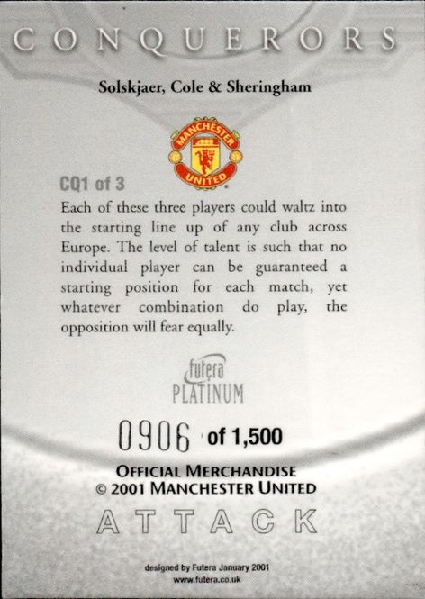 Main Image 2001 3 CARD SETT CQ1-3 Futera Manchester United ...