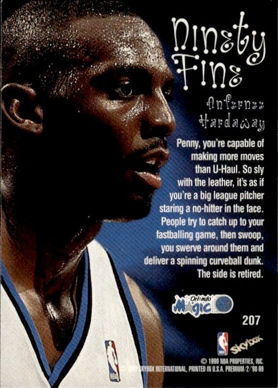 1999-00 Skybox Premium Ninety Fine Anfernee Hardaway Orlando Magic #207
