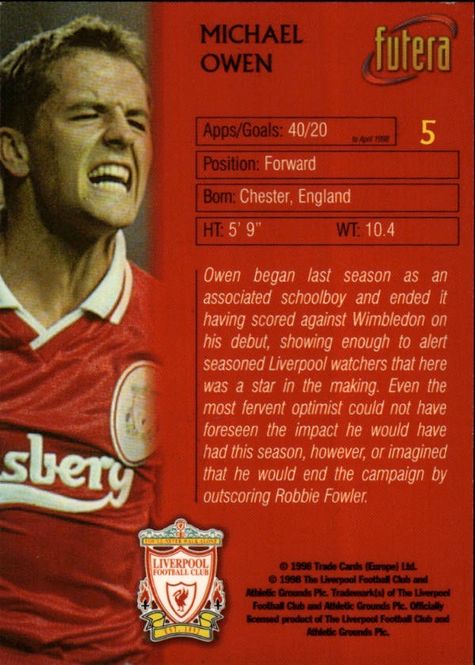 Main Image Michael Owen, 1998 Futera, Liverpool Football ...