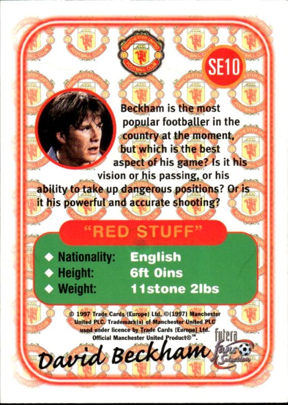 David beckham autograph ROOKIE 1997 FUTERA FANS SELECTION