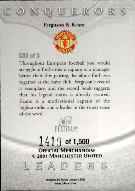 Main Image 2001 3 CARD SETT CQ1-3 Futera Manchester United ...
