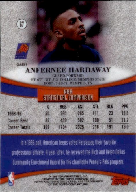Main Image 1999-00 Topps Gold Label #67 Anfernee Hardaway ...