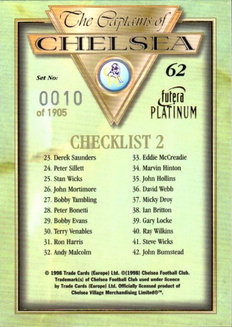 Main Image 1998 Futera Platinum The Captains of Chelsea ...