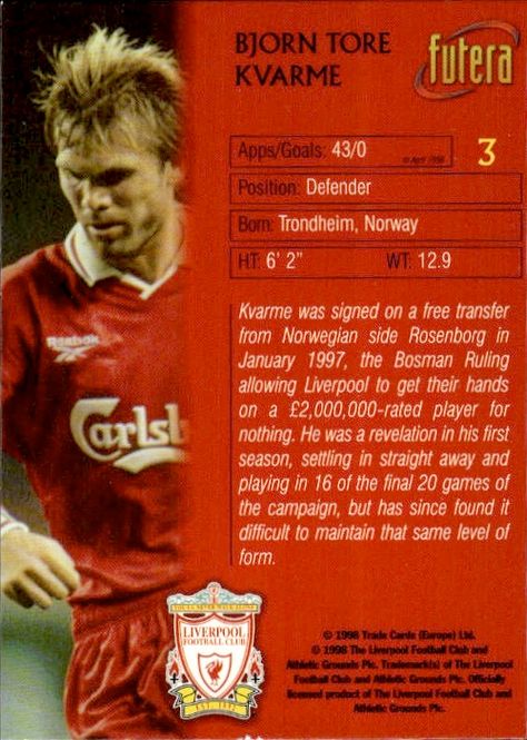 Main Image 1998 Futera Liverpool Bjorn Tore Kvarme #3
