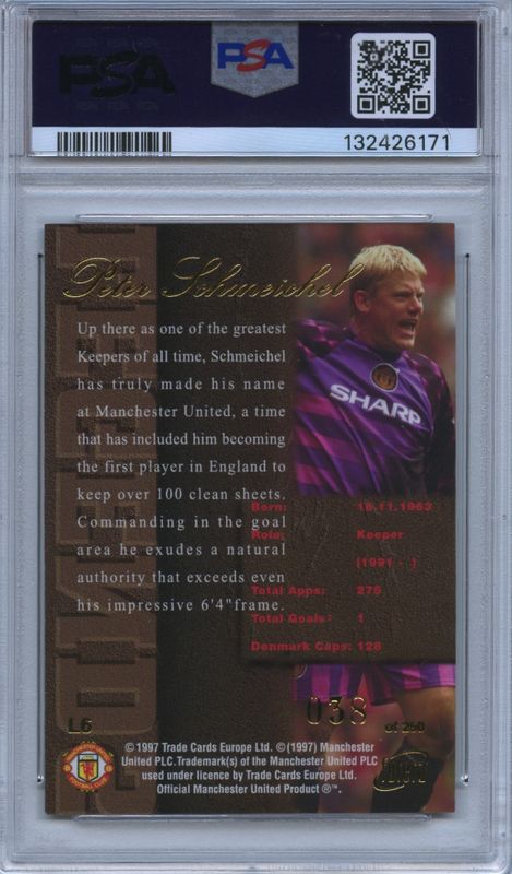 1997 FUTERA MAN. UNITED PETER SCHMEICHEL LEGENDS GOLD #038/250 PSA NM-MT 8  