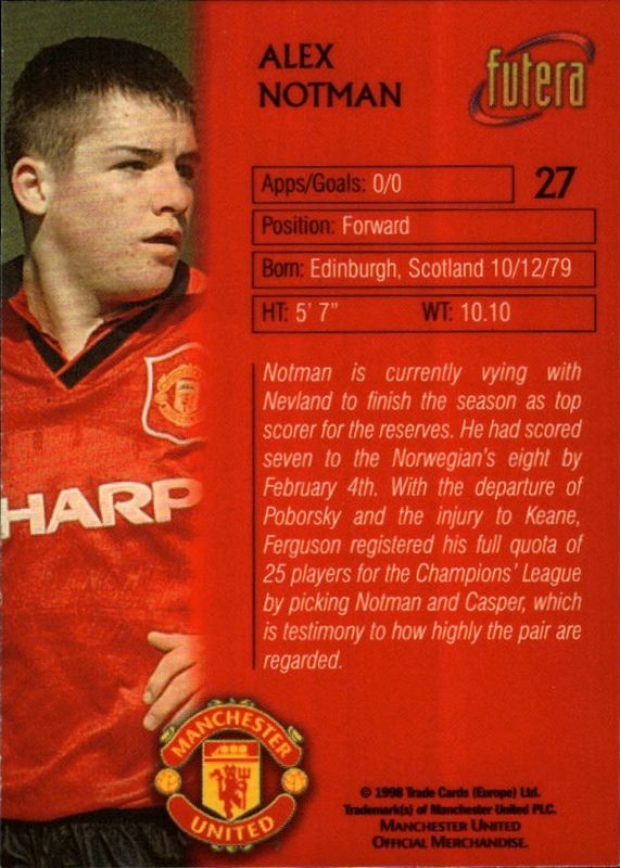 FUTERA MANCHESTER UNITED 1998 ALEX NOTMAN NO.27