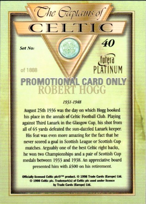 Hovedbilde 1998 Futera Platinum The Captains of Celtic Promo ...