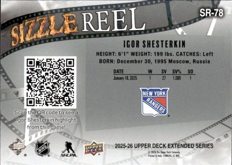 Igor Shesterkin 2025-26 Upper Deck Sizzle Reel #SR-78