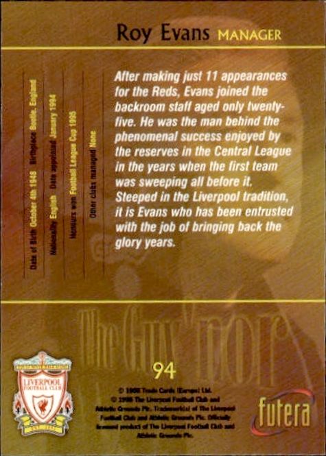 Main Image 1998 Futera Liverpool The Guv'nor Roy Evans #94