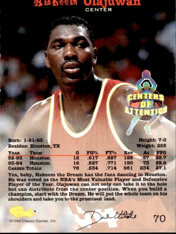 Hakeem Olajuwon 1994 Classic Centre Of Attention NBA Houston Rockets