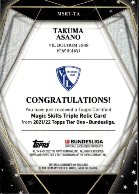 Main Image TAKUMA ASANO TRIPLE RELIC CARD 1/1 -2021-22 TOPPS