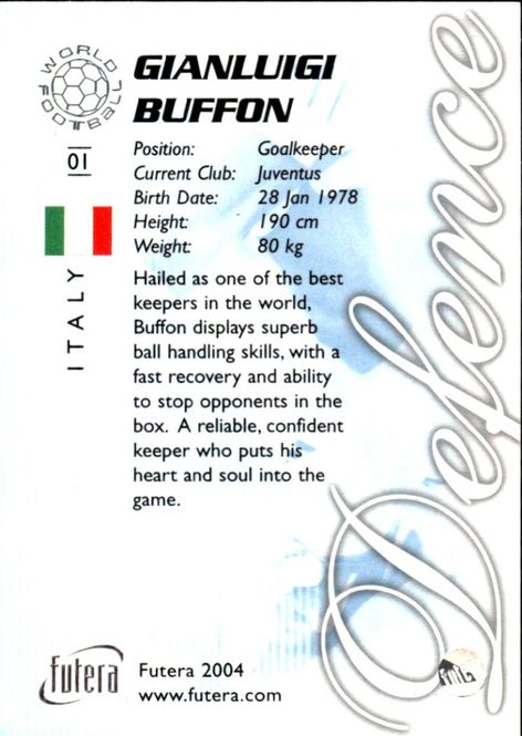 Hovedbilde 2004 Futera World Football Gianluigi Buffon #01 