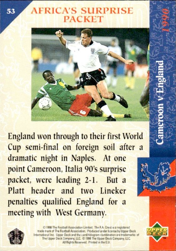 1997/1998 Upper Deck England Card: Great Matches - 1990 Cameroon