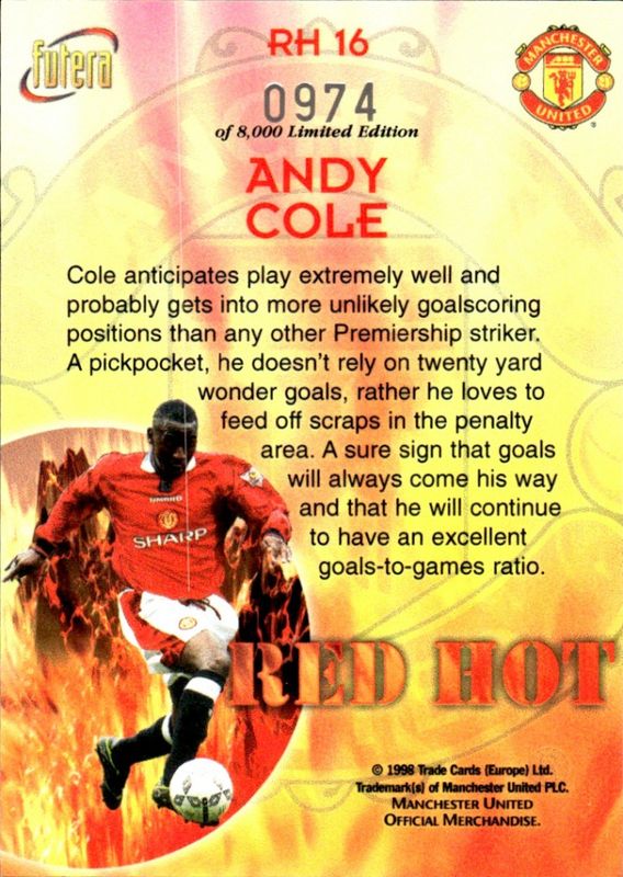 Andy Cole Red Hot 98 RH16 #974/8000