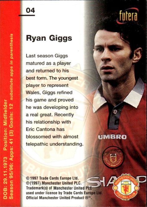 Hovedbilde 1997 Futera Manchester United Ryan Giggs #04