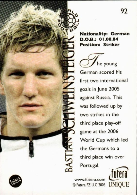 2006 Futera Unique World Football Bastian Schweinsteiger #92 ON CARD AUTOGRAPH