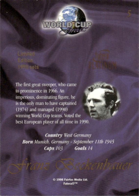 1998 Futera World Cup Greats Germany FRANZ BECKENBAUER