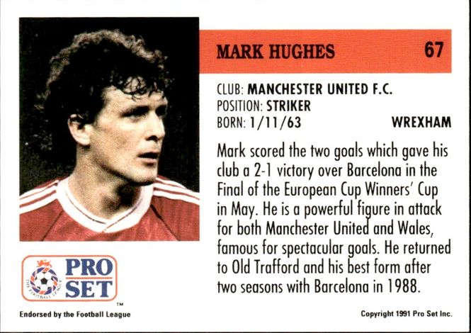 Hovedbilde 1991-92 Pro Set English League Mark Hughes #67