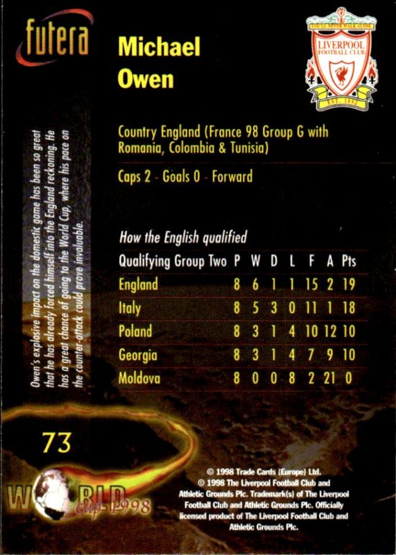 1998 Futera Liverpool #73 Michael Owen Rookie Card RC